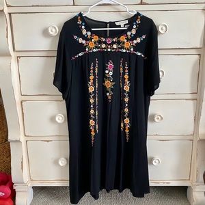 Umgee Black Floral Embroidered Dress